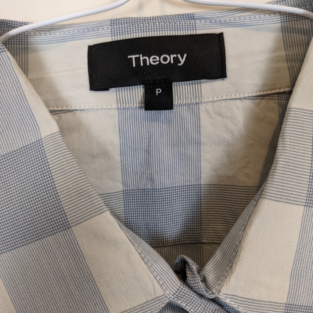 Theory P blue and white fuji check button down - Picture 4 of 9